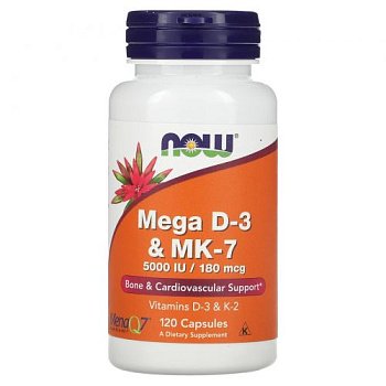 Now Foods Mega D3 & MK7 5000 IU / 180 МКГ 120 КАПС.